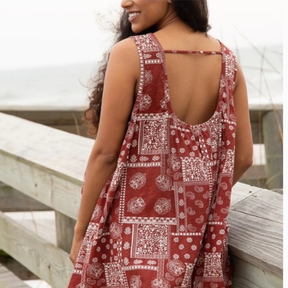NWT Natural Life Boho Swing Tank XS/S Red Paisley Patchwork High Low Top - Picture 2 of 11